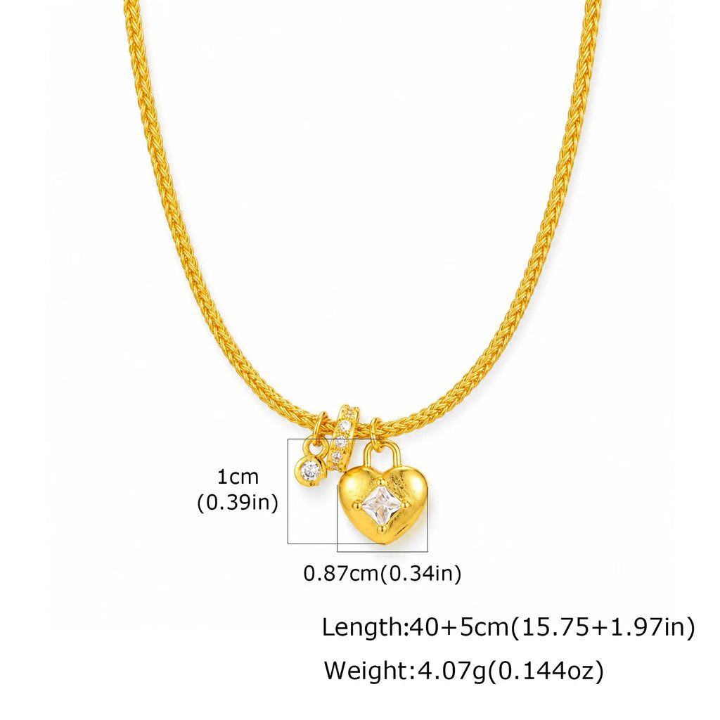 18K Gold Heart Lock Pendant Necklace – Zircon Wheat Chain Women Pendant Necklace SPOT
