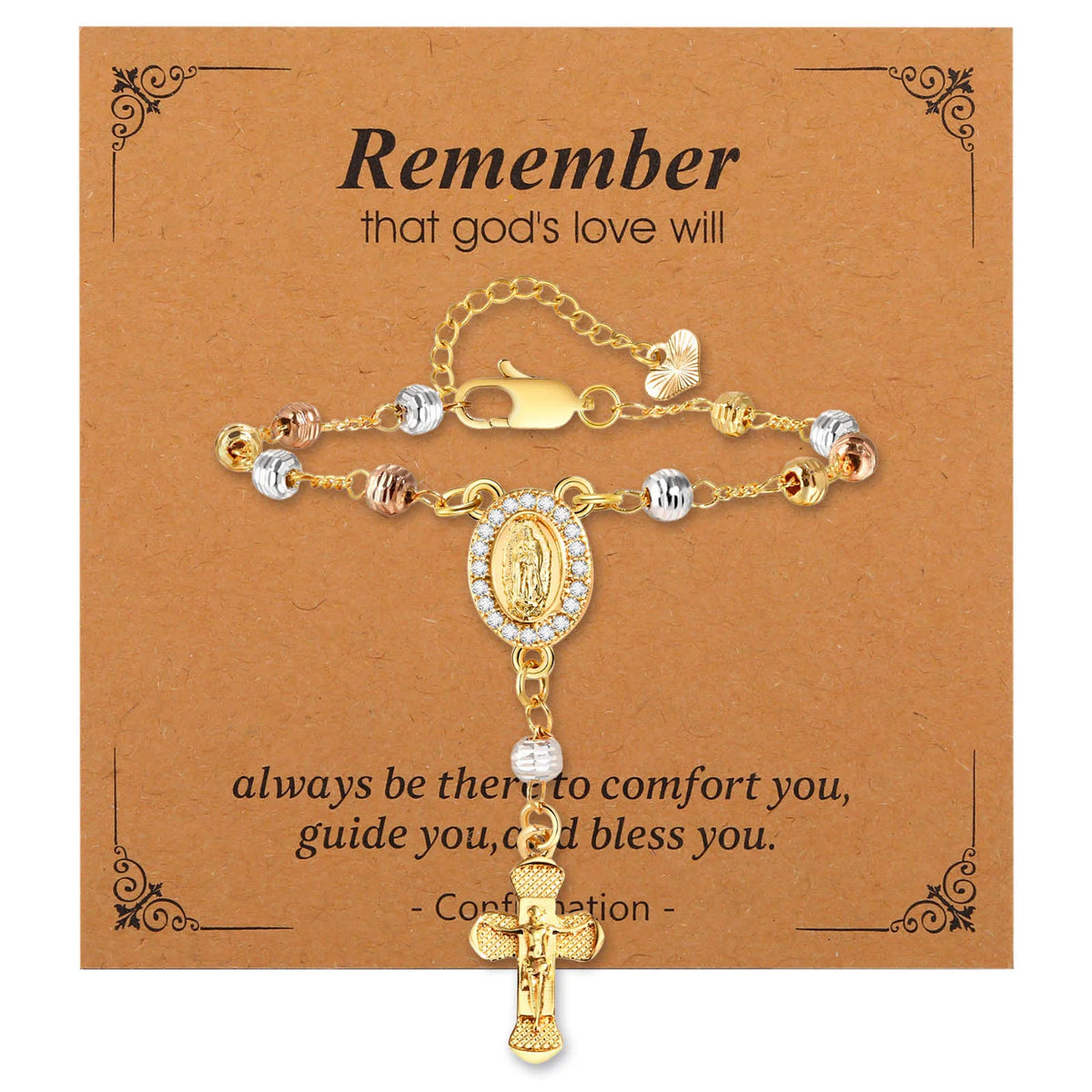 Virgin Mary Rosary Bracelet – Catholic Cross Charm Gift Religious Bracelet SPOT PBR-128G01-CD-331