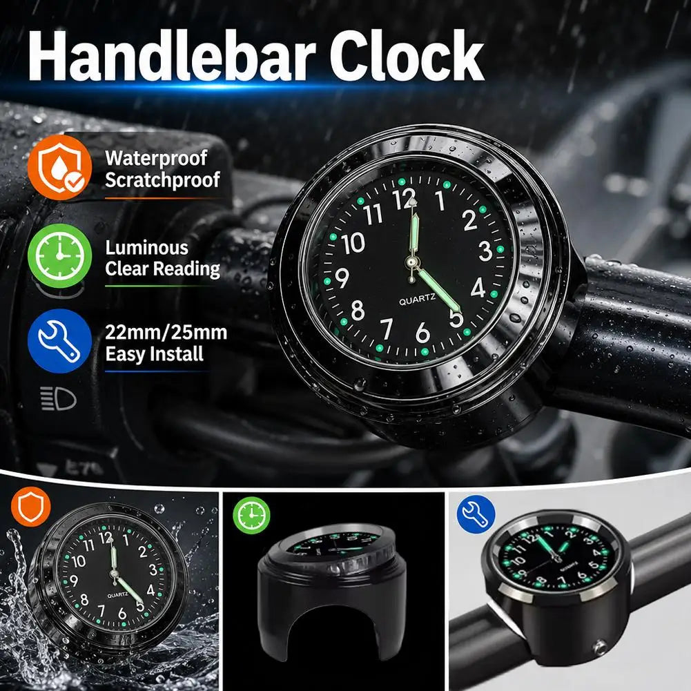 Glow-in-the-Dark Handlebar Clock – Waterproof Motorcycle & Bike Motorcycle Handlebar Clock SPOT