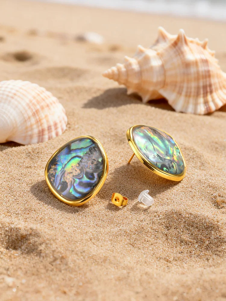 Abalone Shell Stud Earrings – 18K Gold Plated Bohemian Studs Shell Stud Earrings SPOT