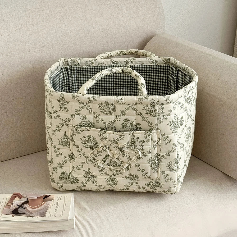 Vintage Floral Foldable Storage Basket with Handle | 32×26cm Foldable Storage Basket SPOT 7