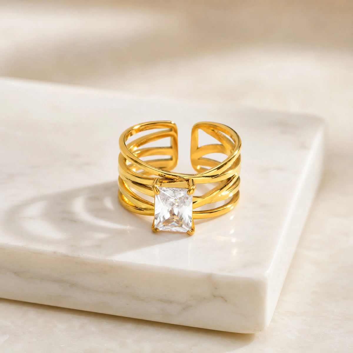 Multi-Layer CZ Open Ring – 18K Gold Plated Stainless Steel Stackable CZ Ring SPOT