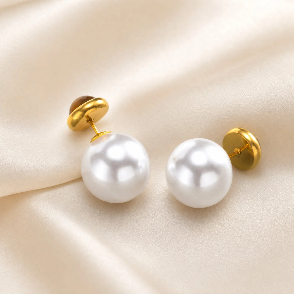 Tiger Eye & Faux Pearl Stud Earrings | 18K Gold Plated Steel Stud Earrings SPOT Default Title