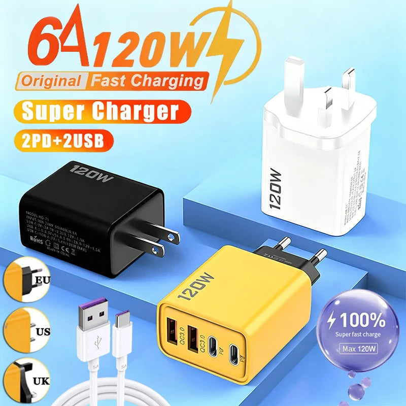 120W 4-Port Fast Wall Charger – 2 USB-A & 2 USB-C PD Wall Charger Adapter SPOT