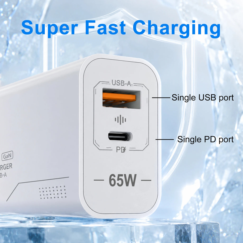 65W GaN Charger Dual USB-A & USB-C Fast Charging Wall Plug GaN Wall Charger SPOT