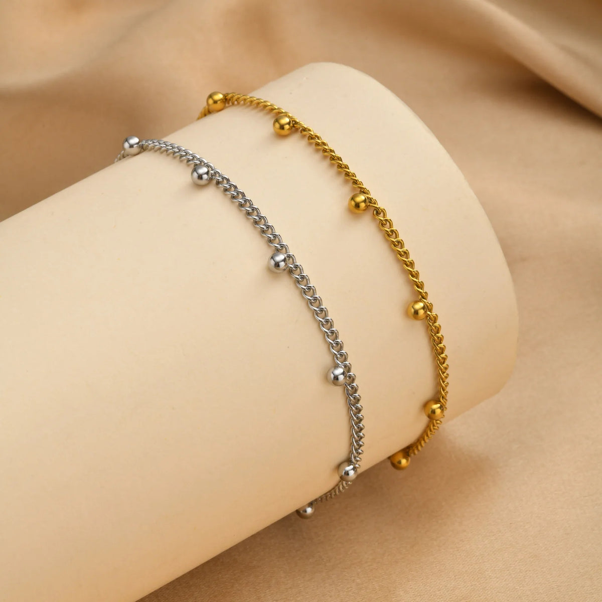 Women's Silver Stainless Steel Bead Anklet – Waterproof Ankle Bracelet SPOT