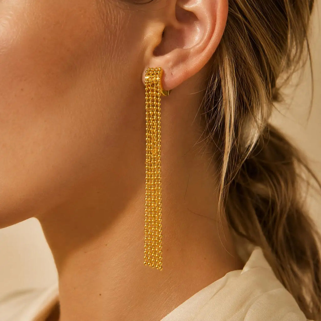 Long Tassel Drop Earrings – Gold Stainless Steel Fringe Tassel Drop Earrings SPOT Default Title