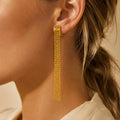 Long Tassel Drop Earrings – Gold Stainless Steel Fringe Tassel Drop Earrings SPOT Default Title