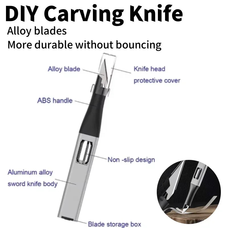 Pen-Style Aluminum Carving Knife + 5 Replaceable Steel Blades Carving Knife Set SPOT