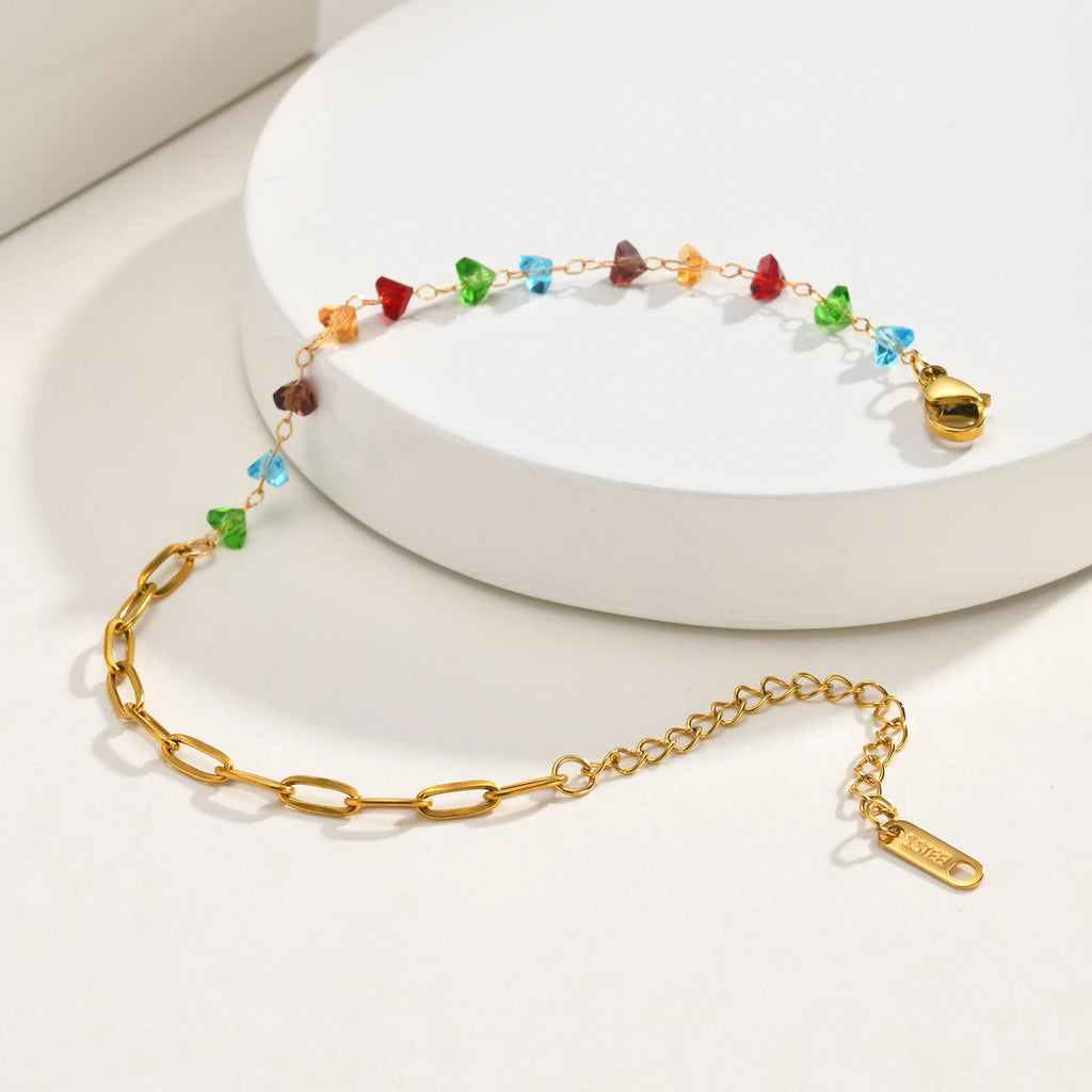Colorful Zirconia Paperclip Chain Bracelet – Tarnish-Free Steel Chain Link Bracelet SPOT