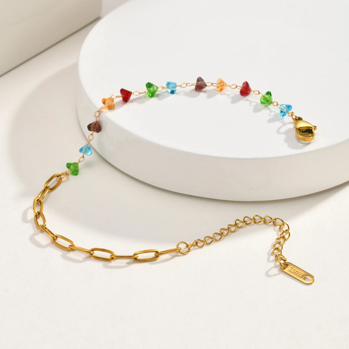 Colorful Zirconia Paperclip Chain Bracelet – Tarnish-Free Steel Chain Link Bracelet SPOT