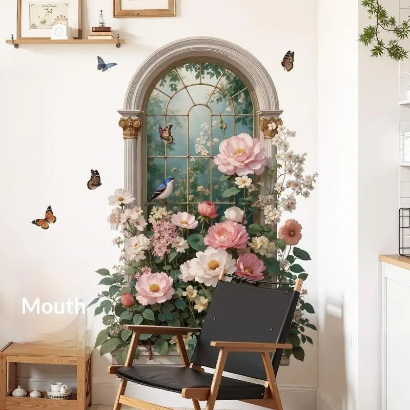 Arched Window Floral Wall Sticker – Butterfly & Bird Decal Wall Decal Sticker SPOT Default Title