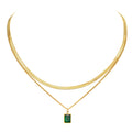 Gold Layering Necklace Set – Green Zirconia & Herringbone Choker Layering Necklace Set SPOT NC-1084GG