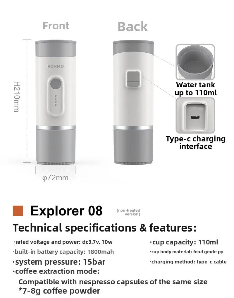 Portable Battery-Powered Capsule Espresso Machine – 15 Bar Capsule Espresso Machine SPOT