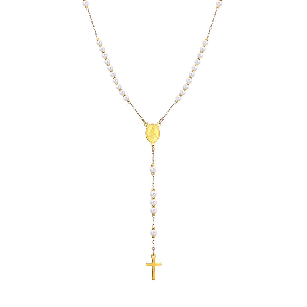 Virgin Mary Rosary Beads Cross Pendant Necklace for Women Pendant Necklace SPOT NC-1658G-2
