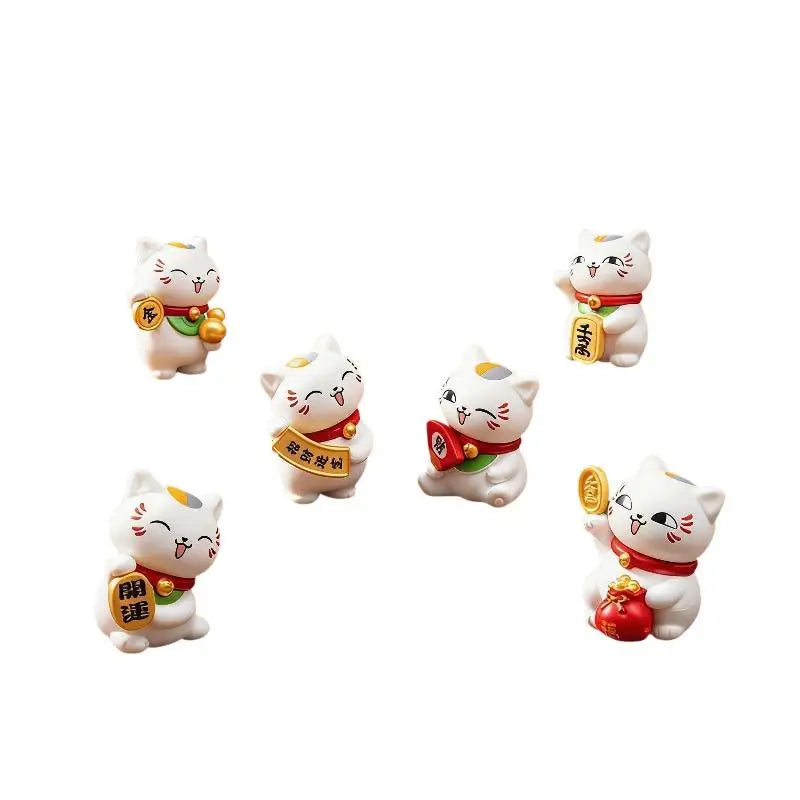 6-Pack Mini Lucky Cat Figurines – PVC Fortune Cat Decor Set Decorative Figurine Set SPOT