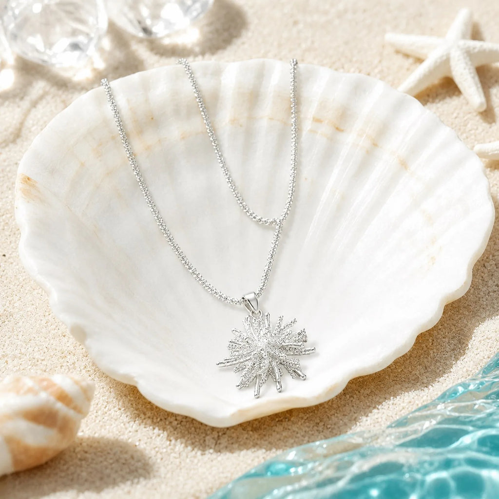 Sparkling CZ Starburst Pendant Necklace – Silver Statement Jewelry Pendant Necklace SPOT