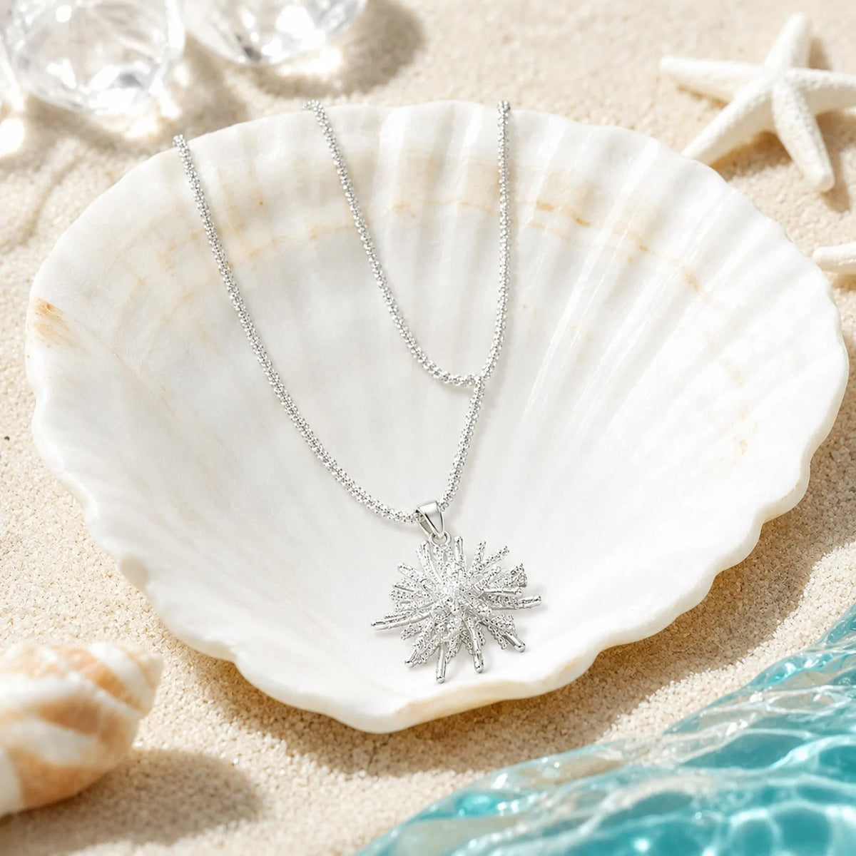 Sparkling CZ Starburst Pendant Necklace – Silver Statement Jewelry Pendant Necklace SPOT