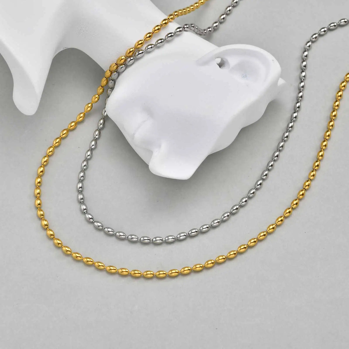 Meaeguet Oval Rice Bead Choker Necklace – Stainless Steel Silver Bead Chain Necklace SPOT