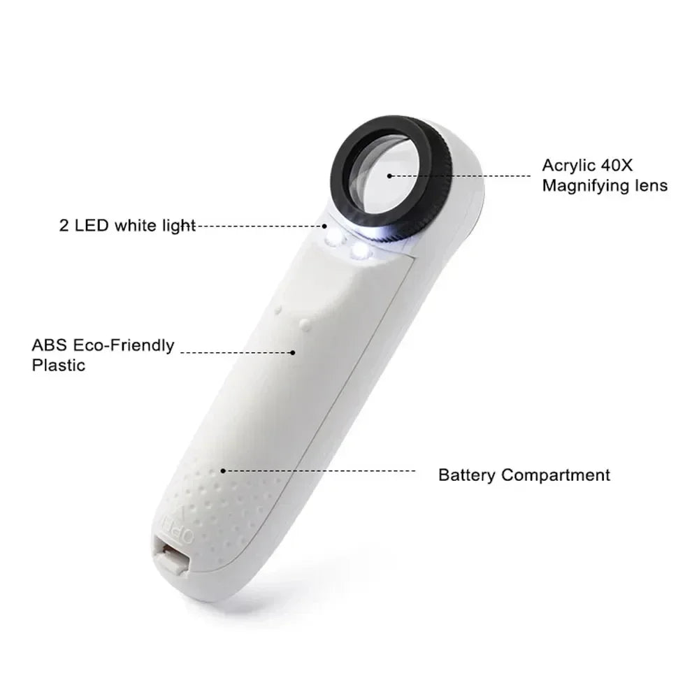 40X LED Handheld Magnifying Glass – HD Lens, Dual LED Lights LED Magnifying Glass SPOT