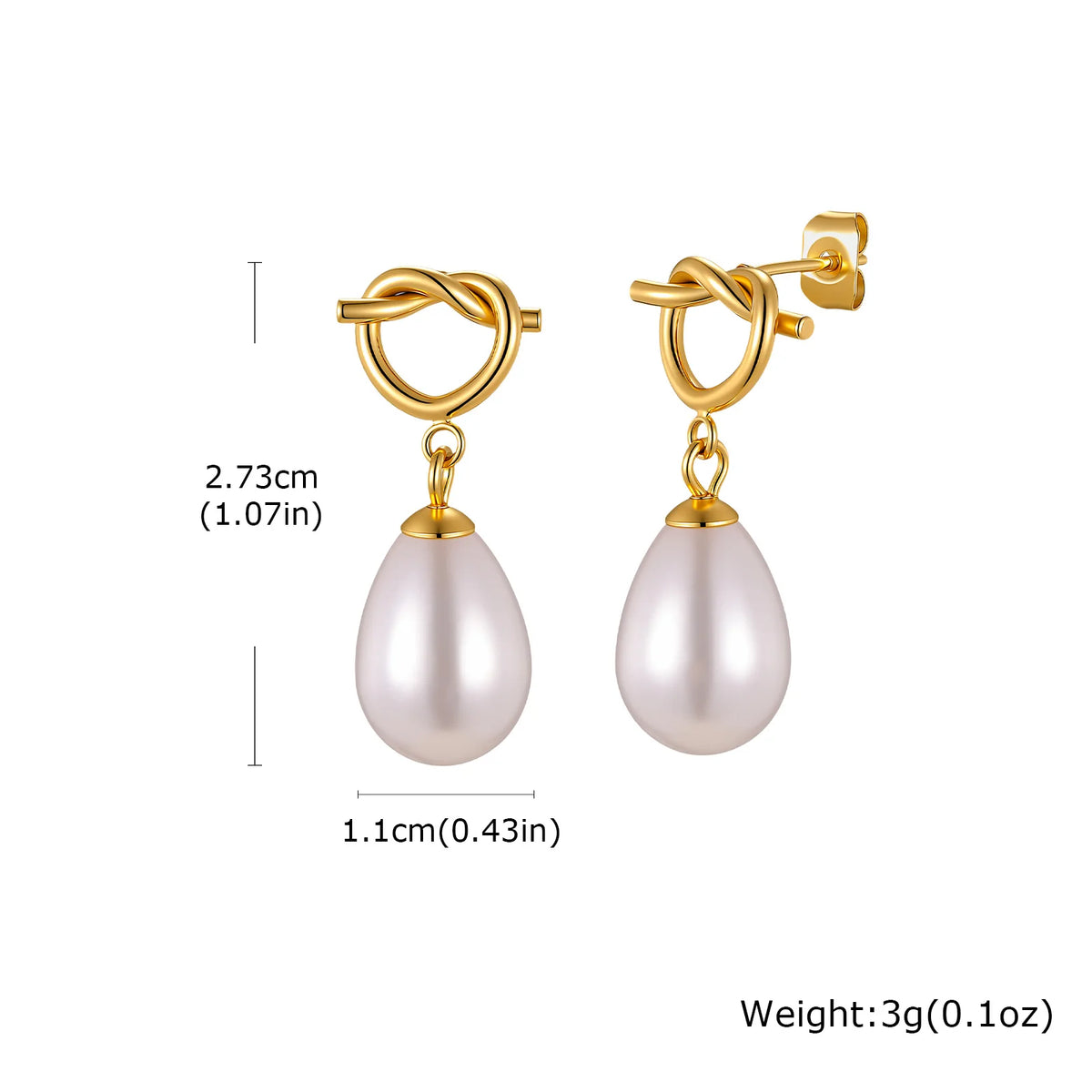 18K Gold Plated Knot Teardrop Pearl Drop Earrings | Dangle Pearl Drop Earrings SPOT ED-832G