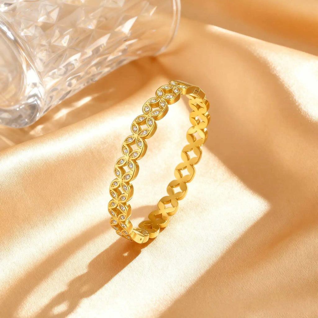 Waterproof Stainless Steel CZ Cuff Bracelet – Non-Tarnish Gold Cuff Bracelet SPOT
