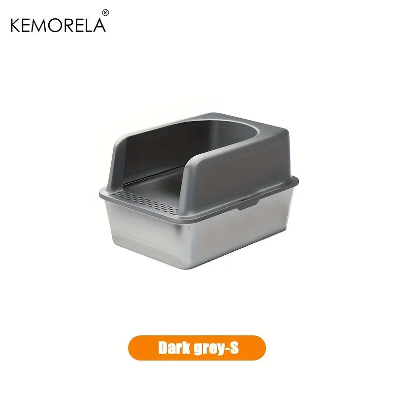 Stainless Steel Cat Litter Box with Lid – Large, Odor-Free Cat Litter Box SPOT Dark grey S