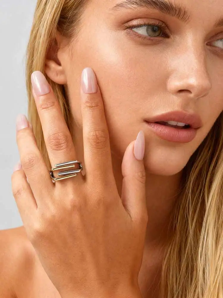 Meaeguet Geometric 18K Gold Plated Women's Ring – 3-Layer Fashion Ring SPOT