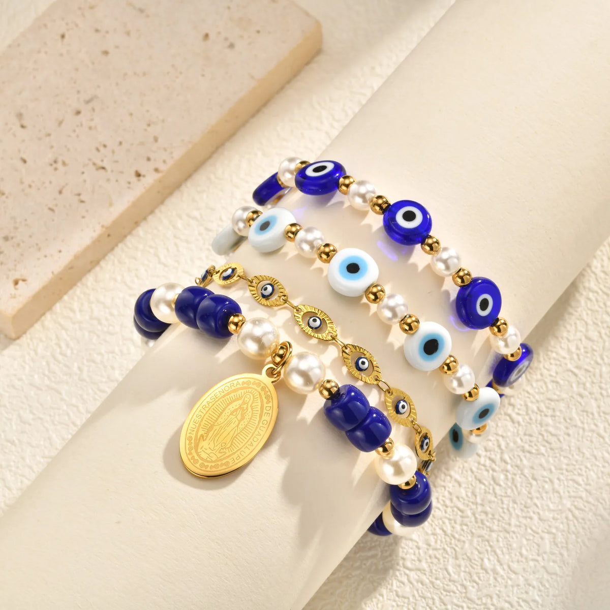 Evil Eye Stack Layered Bracelets – Stainless Steel Adjustable Stacked Bracelet Set SPOT