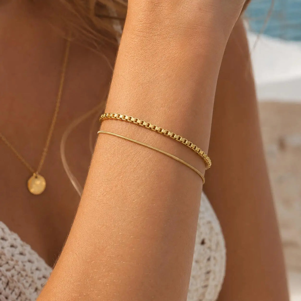 Meaeguet Gold Stacking Bracelet Set – 2pc Adjustable Link Chain Stacking Bracelet Set SPOT