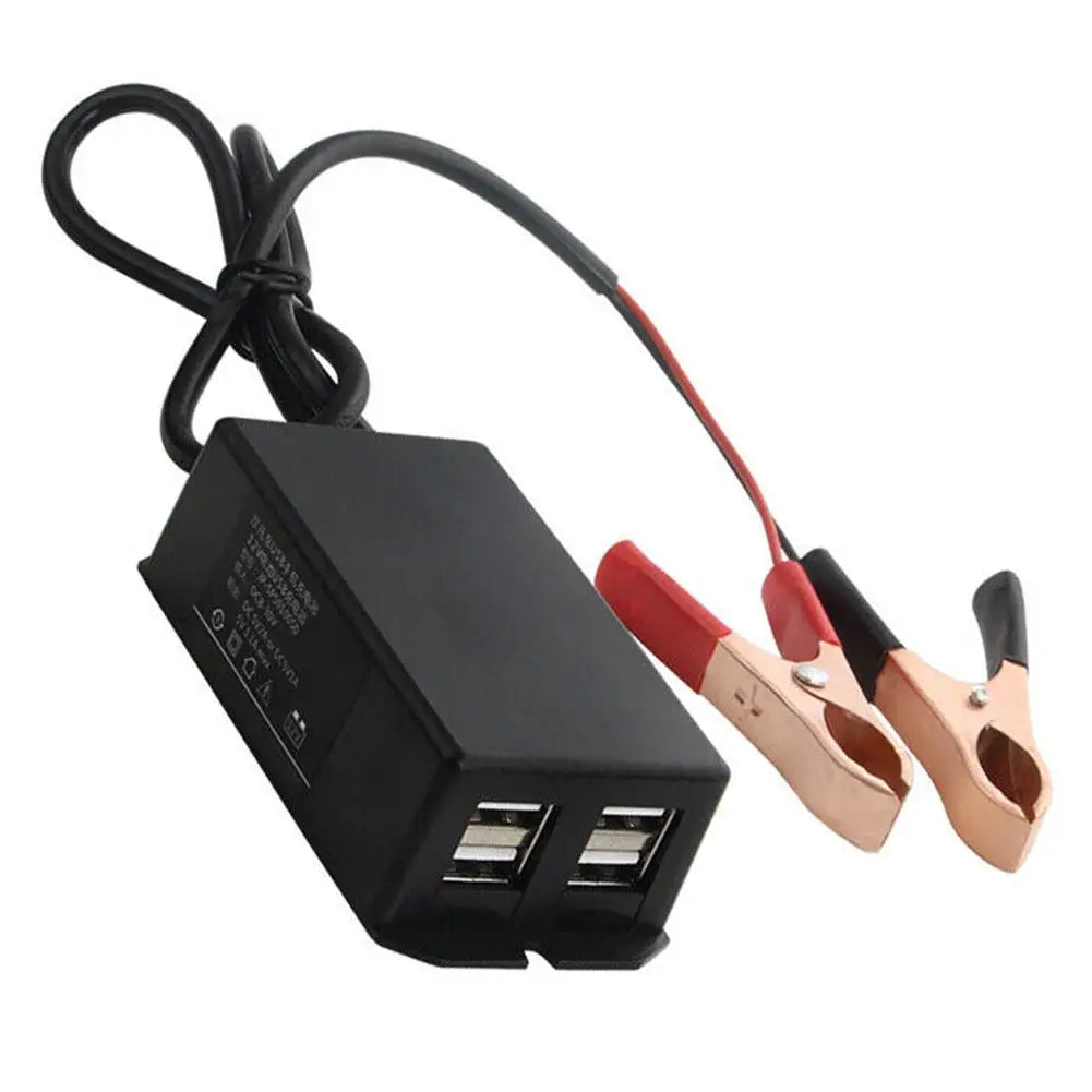 4-Port USB Car & Motorcycle Charging Hub – DC 12V 24V Battery Clip Vehicle USB Charger SPOT 1pc