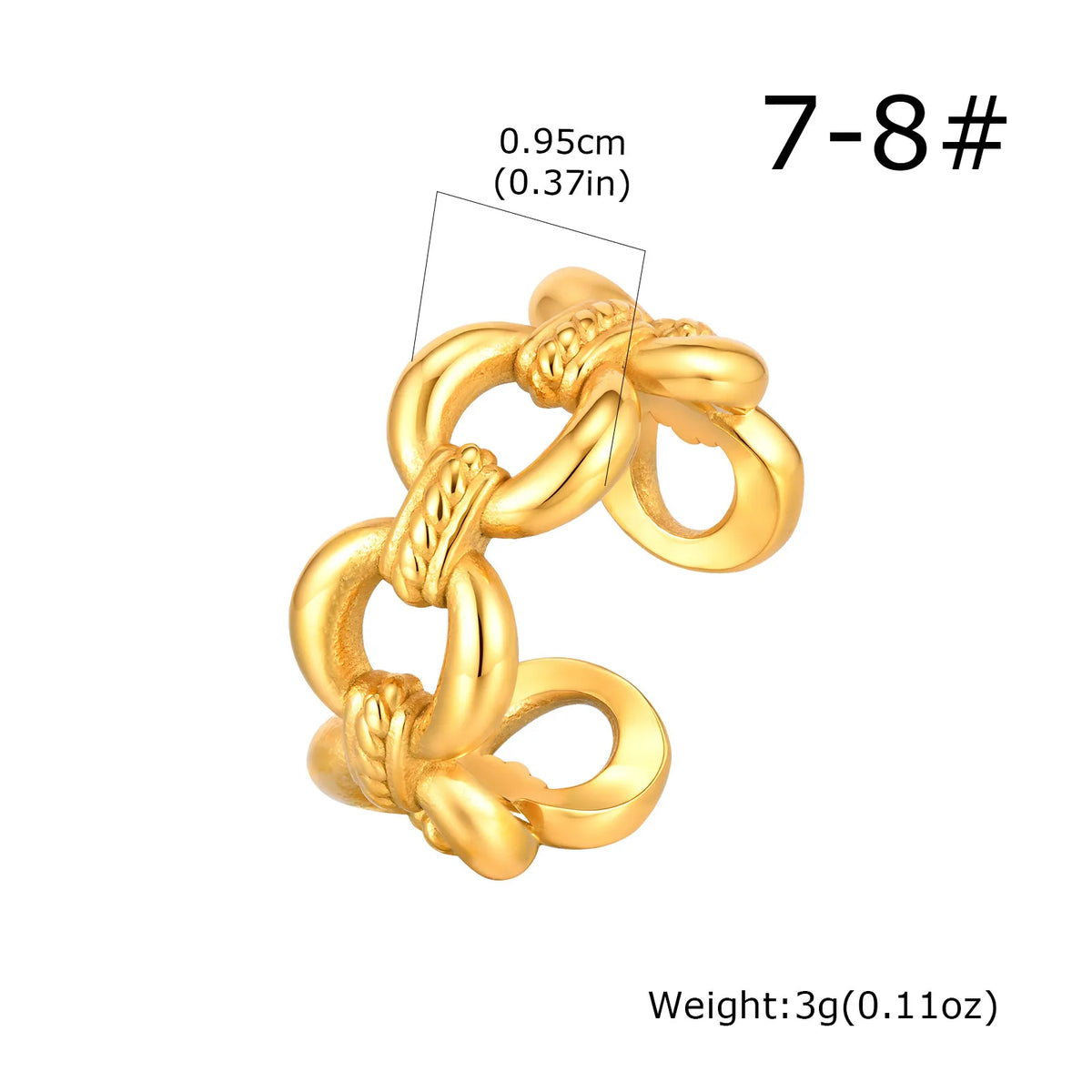 Twisted Rope Paperclip Chain Ring – 18K Gold Stainless Steel Fashion Ring SPOT RC-983G07