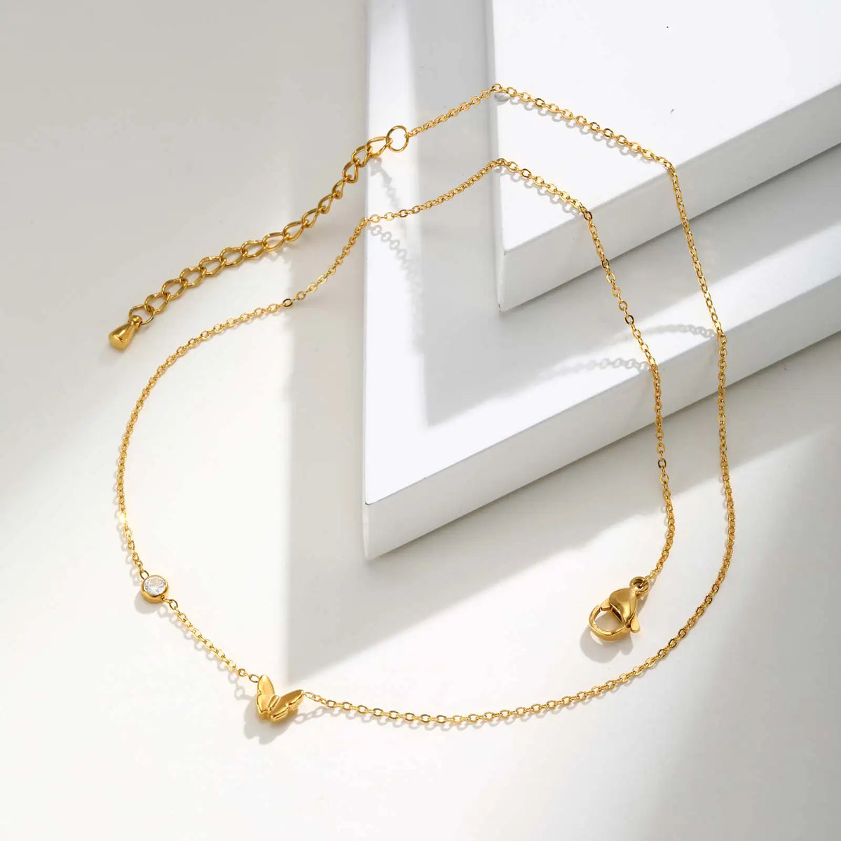 Butterfly Necklace 18K Gold Plated Stainless Steel CZ Pendant Pendant Necklace SPOT