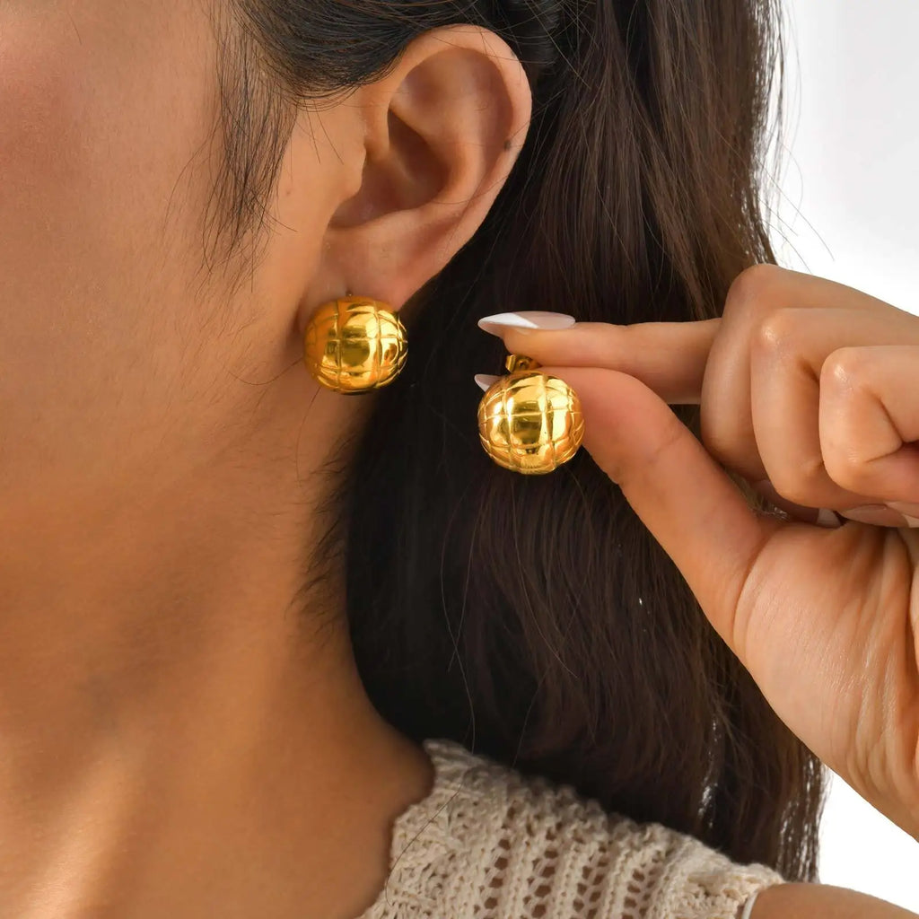 18K Gold Plated Half Ball Stud Earrings – Geometric Texture Stud Earrings SPOT Default Title