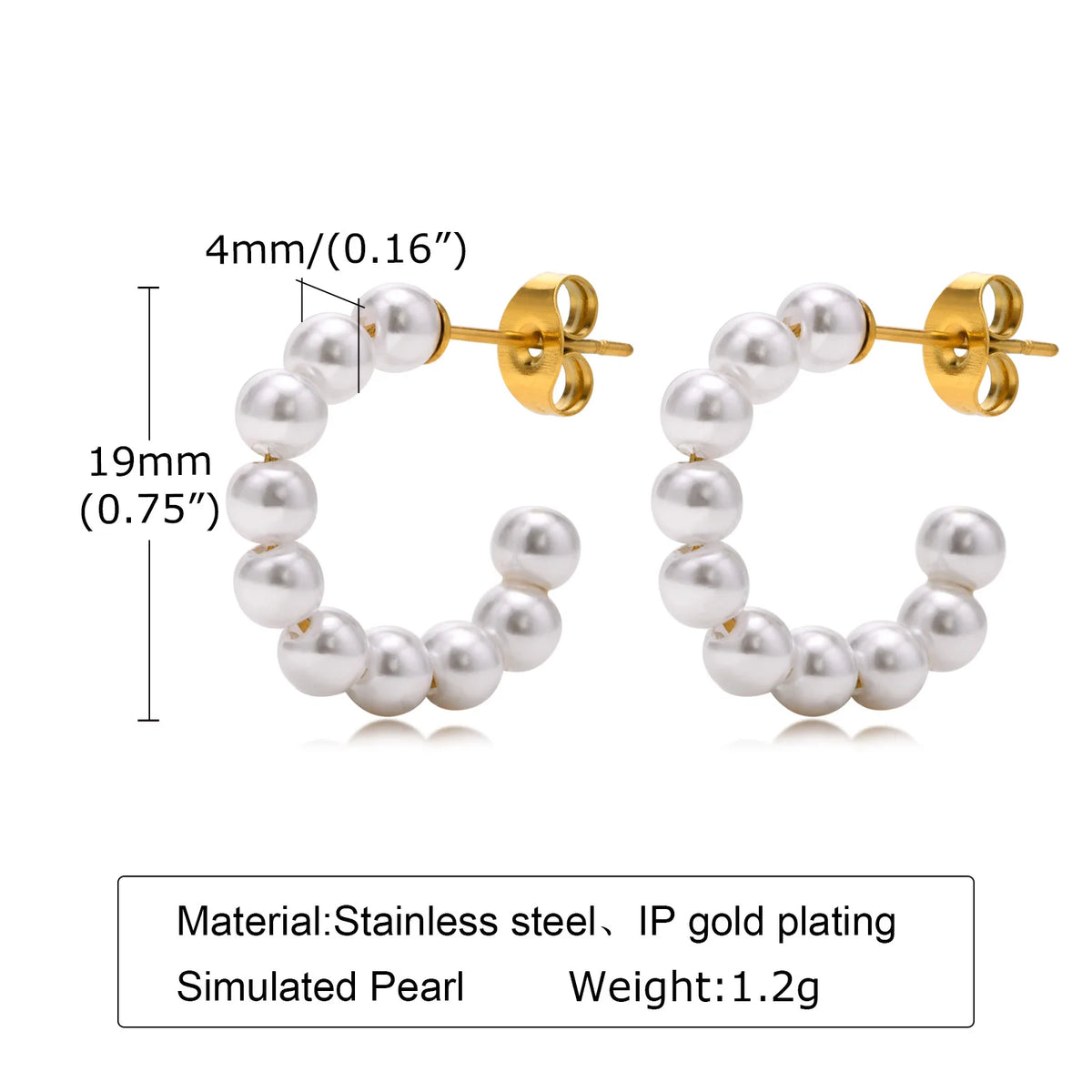 Vintage Pearl Hoop Earrings – Hypoallergenic Stainless Steel Pearl Hoop Earrings SPOT EH-446GW