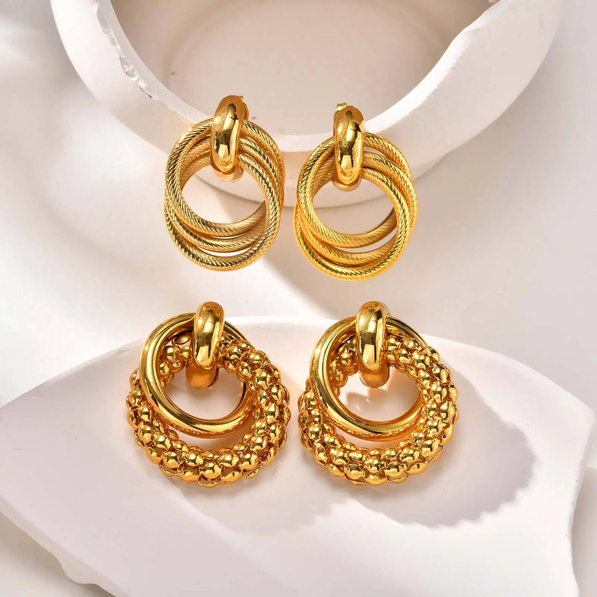 Geometric Circle Twist Gold Stud Earrings – Waterproof Stud Earrings SPOT