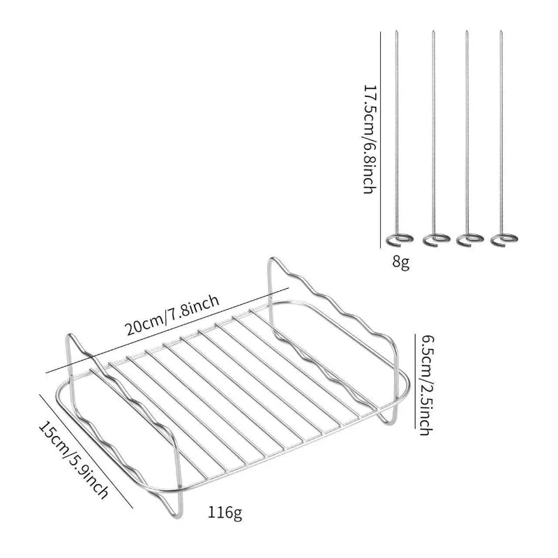 Stainless Steel Square Air Fryer Rack with 4 Skewers Air Fryer Rack Set SPOT