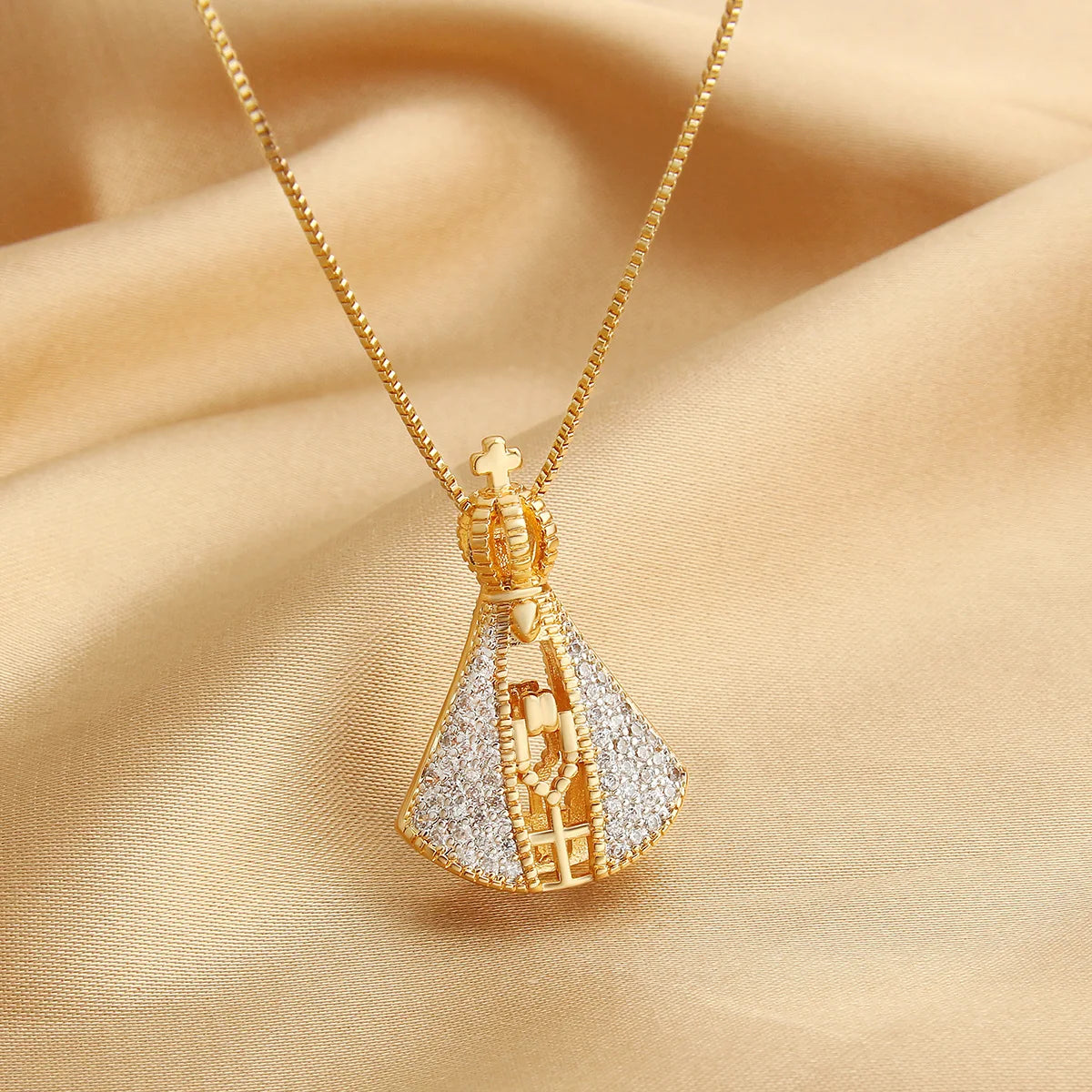 Nossa Senhora Aparecida 18K Gold Catholic Pendant Necklace Catholic Pendant Necklace SPOT