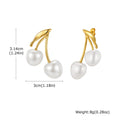 18K Gold Pearl Cherry Earrings – Hypoallergenic Stud Earrings Drop Stud Earrings SPOT ES-804GW