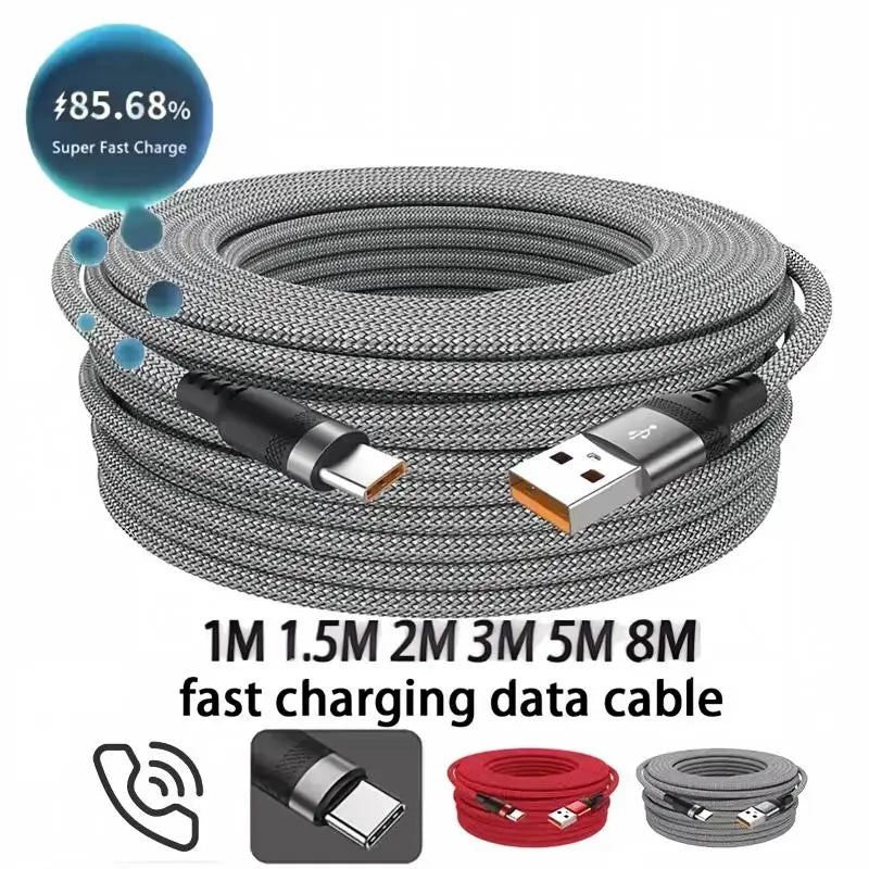 6A USB-C Fast Charging Cable – Braided 1m to 8m Lengths USB-C Charging Cable SPOT