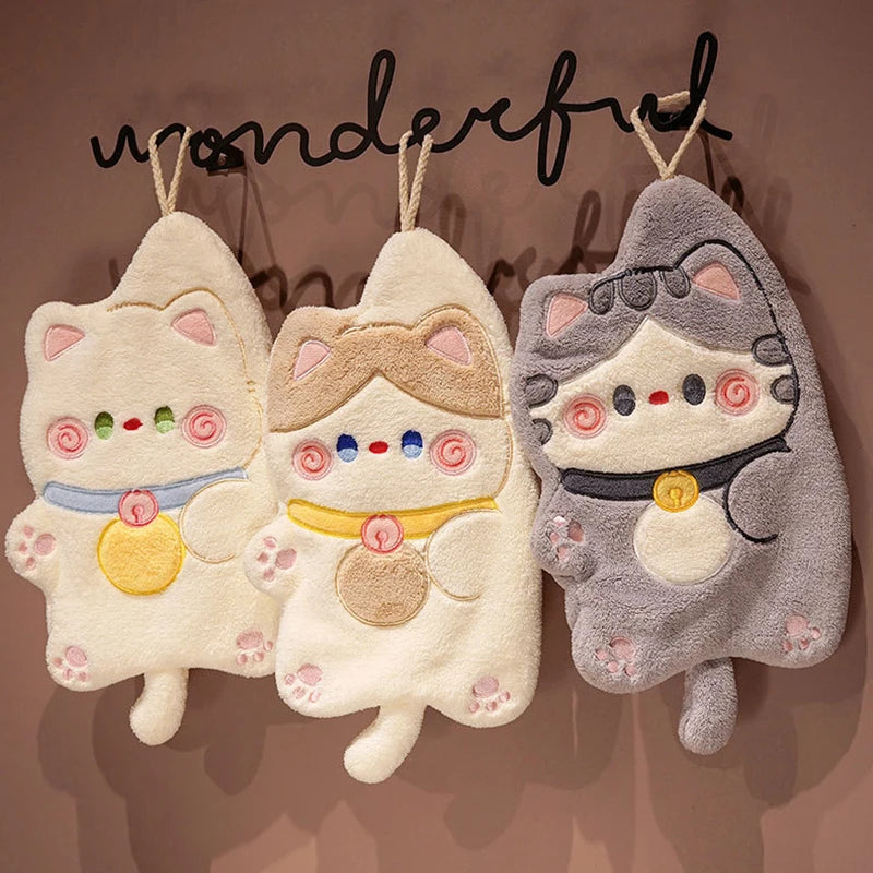 Cute Cat Hand Towel – Quick-Dry Coral Fleece Absorbent Wipe Hand Towel SPOT