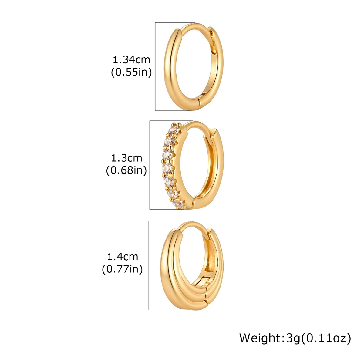 3-Piece Gold Hoop Earring Set – CZ Huggies, Stackable Hoops Hoop Earring Set SPOT EH-882G