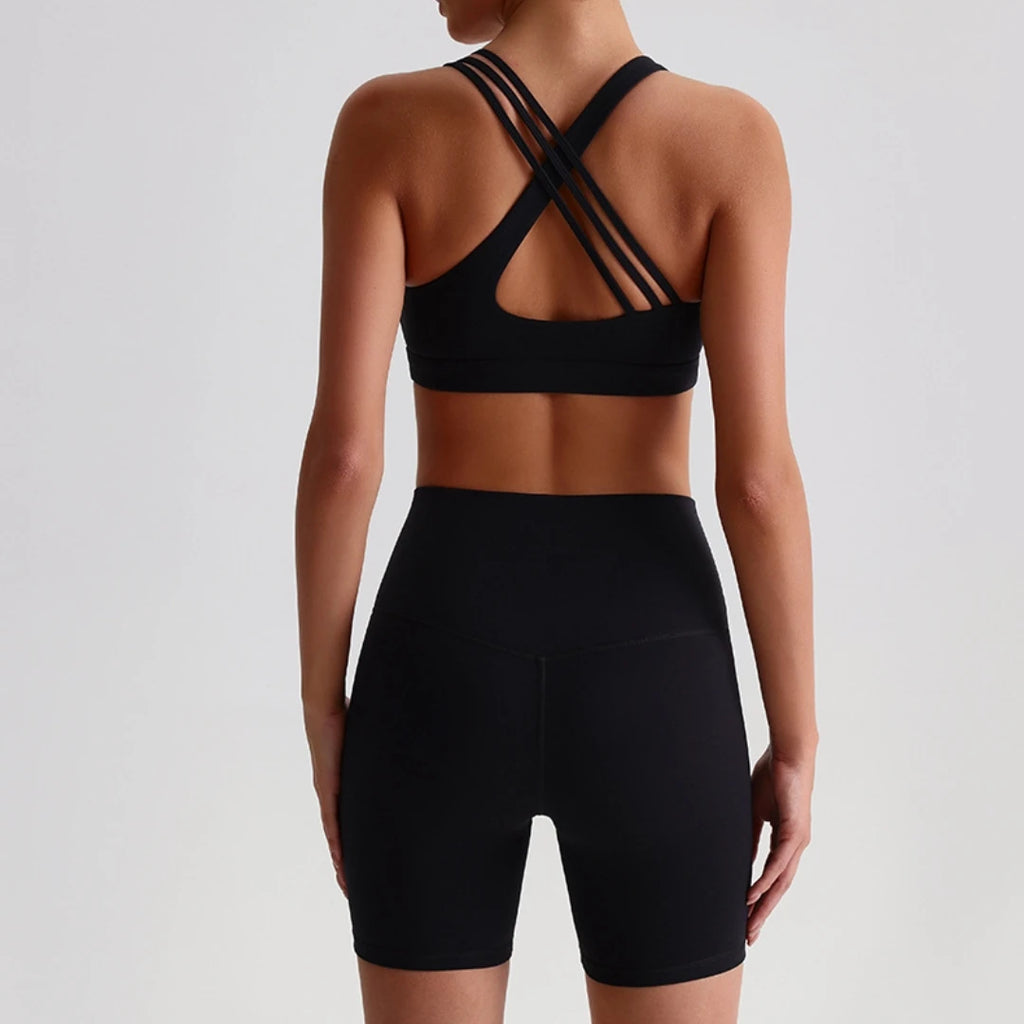 Women's High Waist Yoga Short Legging & Cross Back Bra Set Yoga Activewear Set SPOT