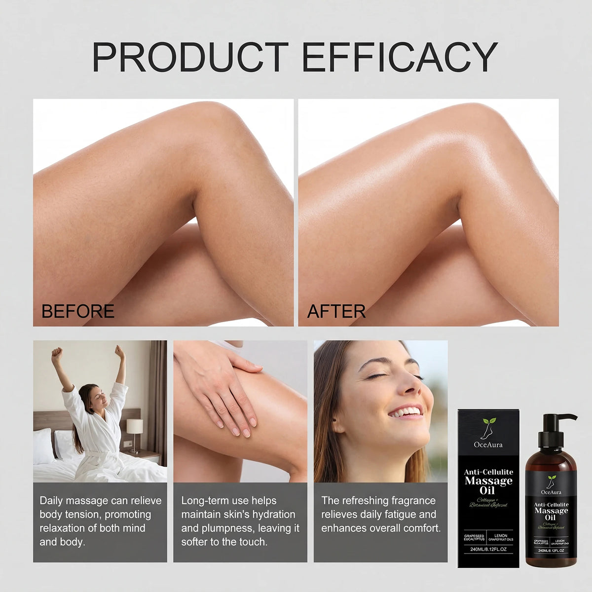 OceAura Collagen Firming Body Massage Oil 240ml – Dry Skin Firming Body Oil SPOT