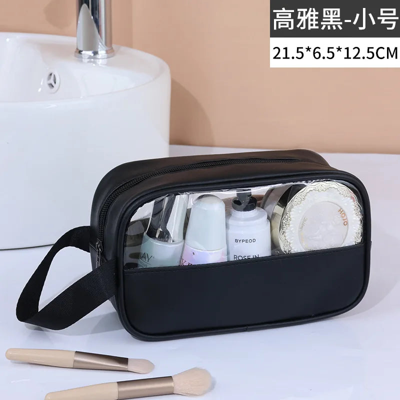 Clear PVC Travel Makeup Bag – Large Waterproof Cosmetic Pouch Cosmetic Travel Bag SPOT black S