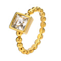 Bezel Set CZ Beaded Chain Ring – 18K Gold Stainless Steel Fashion Ring SPOT US Size 06