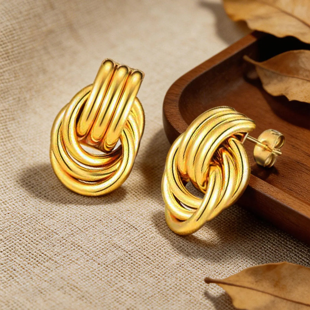 18K Gold Plated Twist Knot Stud Earrings – Geometric Stainless Steel Stud Earrings SPOT