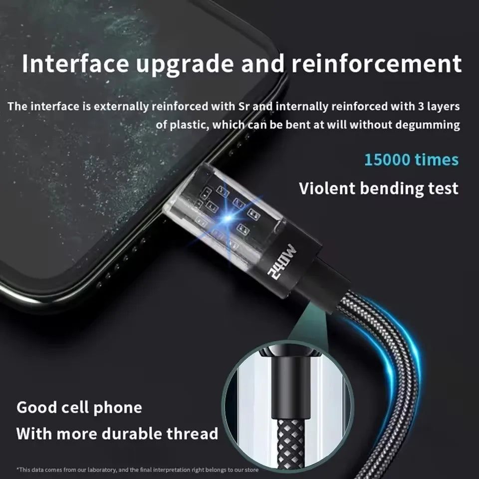 240W USB-C Nylon Fast Charging Cable with LED Display USB-C Charging Cable SPOT