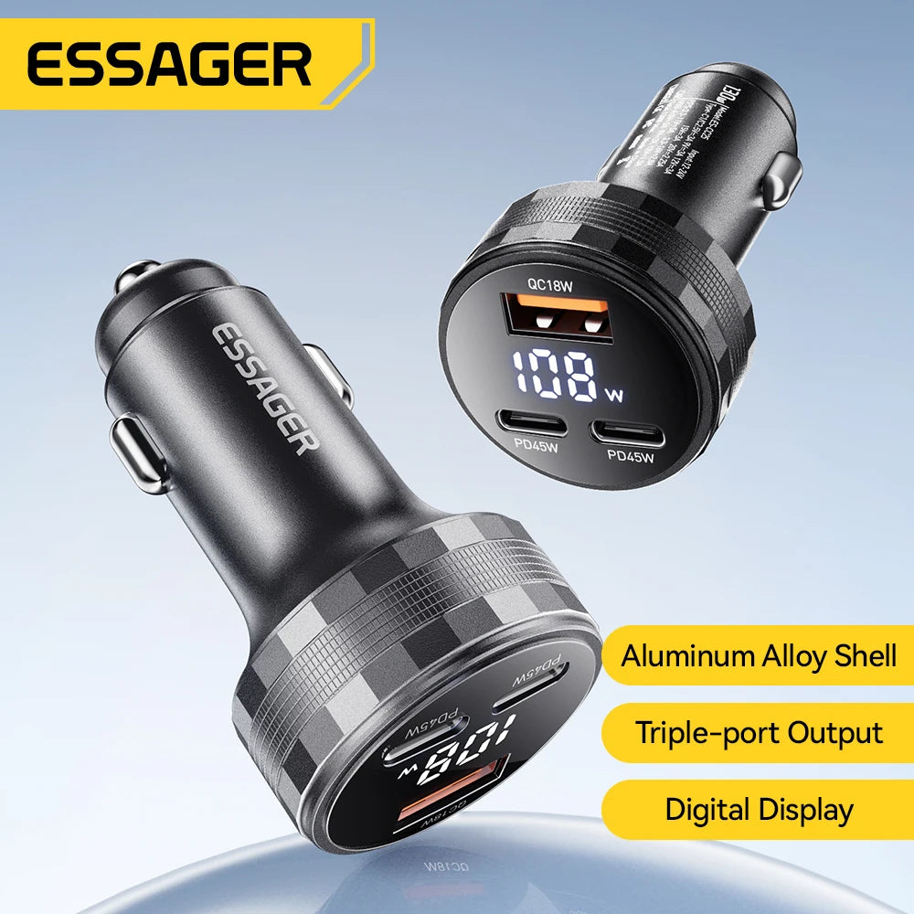 Essager 108W 3-Port Car Charger – PD3.0 & QC3.0 Fast Charge USB Car Charger SPOT