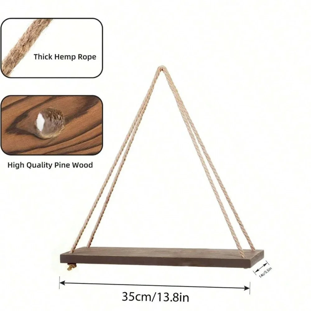 Wood Hanging Shelf Hemp Rope – Floating Wall Plant Tray Floating Wall Shelf SPOT